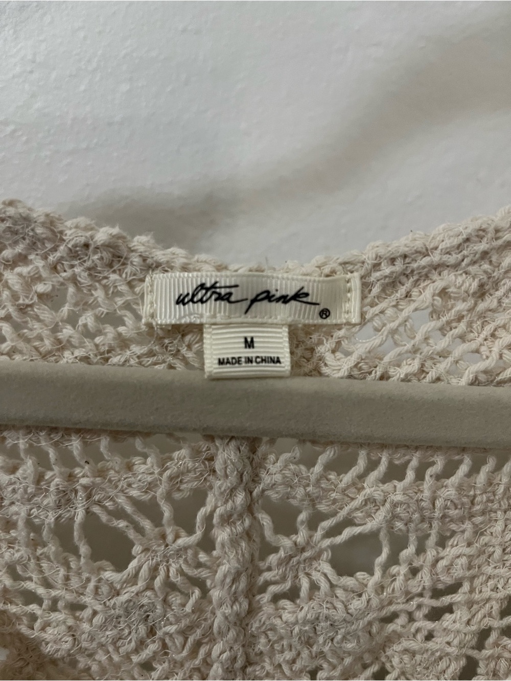 Ultra Pink Crochet Open-Knit Cardigan in Cream - Picture 2 of 6